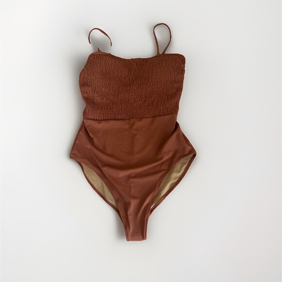 Old Navy Other - New Old Navy Womens One Piece Smocked Swimsuit Brown Spaghetti Straps Size Large